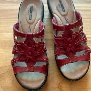 Clark’s red sandals